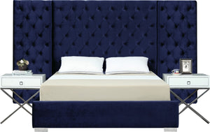 Grande Velvet / Engineered Wood / Metal / Foam Contemporary Navy Velvet Queen Bed (3 Boxes) - 113" W x 86" D x 64" H