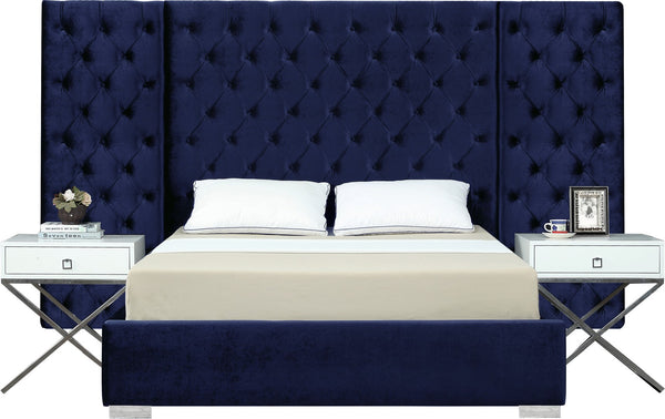Grande Velvet / Engineered Wood / Metal / Foam Contemporary Navy Velvet Queen Bed (3 Boxes) - 113" W x 86" D x 64" H