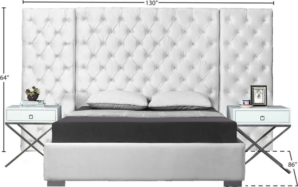Grande Velvet / Engineered Wood / Metal / Foam Contemporary White Velvet King Bed (3 Boxes) - 129" W x 86" D x 64" H