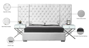 Grande Velvet / Engineered Wood / Metal / Foam Contemporary White Velvet King Bed (3 Boxes) - 129" W x 86" D x 64" H