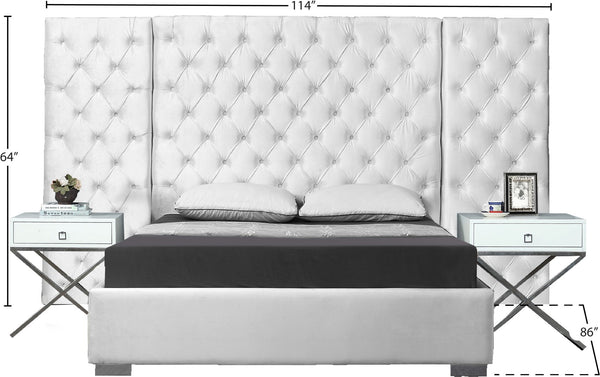 Grande Velvet / Engineered Wood / Metal / Foam Contemporary White Velvet Queen Bed (3 Boxes) - 113" W x 86" D x 64" H