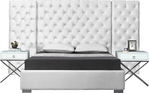 Grande Velvet / Engineered Wood / Metal / Foam Contemporary White Velvet Queen Bed (3 Boxes) - 113" W x 86" D x 64" H