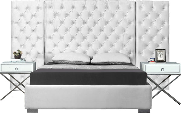 Grande Velvet / Engineered Wood / Metal / Foam Contemporary White Velvet Queen Bed (3 Boxes) - 113" W x 86" D x 64" H