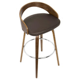 Grotto 30" Mid-Century Modern Fixed Height Barstool with Swivel in Walnut with Brown Faux Leather by LumiSource - Set of 2