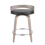 Grotto Mid-Century Modern Counter Stool with Light Grey Wood and Black Faux Leather by LumiSource - Set of 2