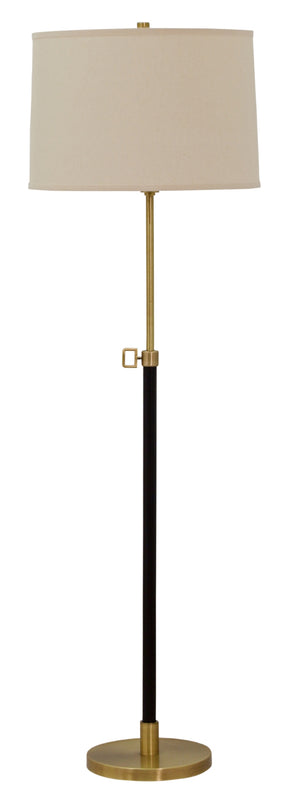Hardwick adjustable floor lamp in antique brass with brown leather accents