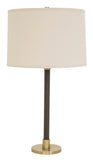 Hardwick six way table lamp in antique brass with brown leather accents