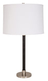 Hardwick six way table lamp in antique brass with brown leather accents