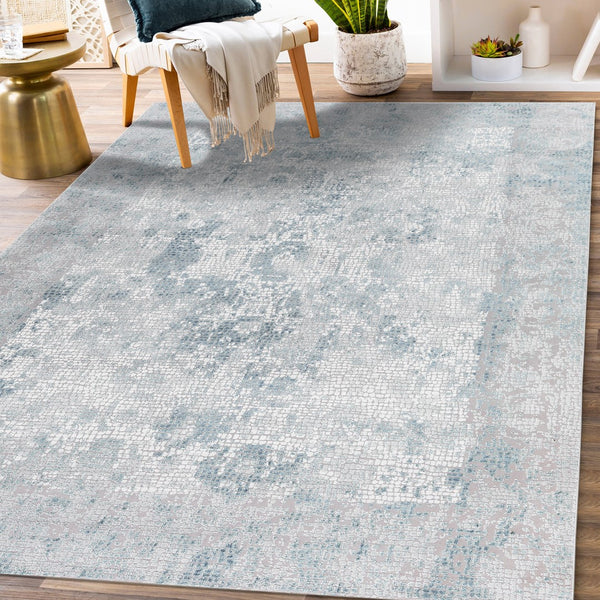AMER Rugs Hamilton HAM-4 Power-Loomed Bordered Modern & Contemporary Area Rug Gray/Blue 8'6" x 11'6"