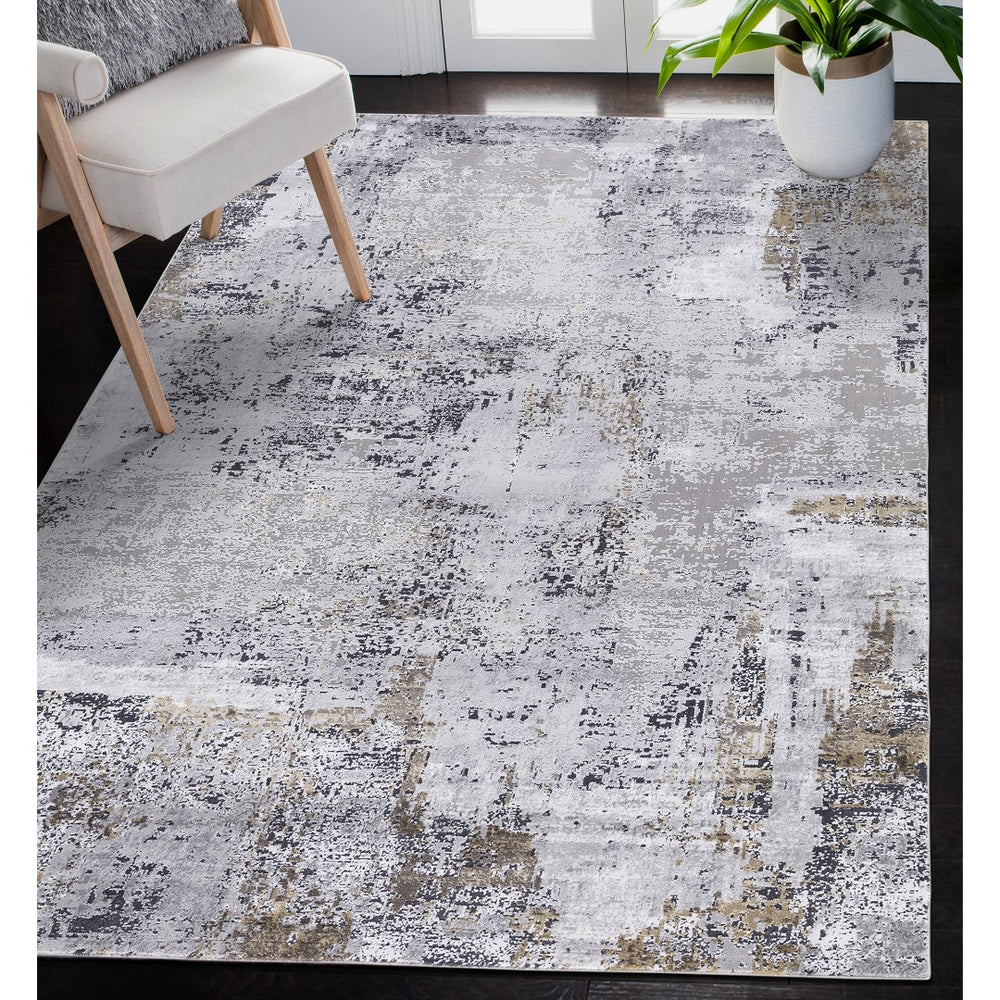 AMER Rugs Hamilton HAM-5 Power-Loomed Abstract Modern & Contemporary Area Rug Gray/Gold 8'6" x 11'6"