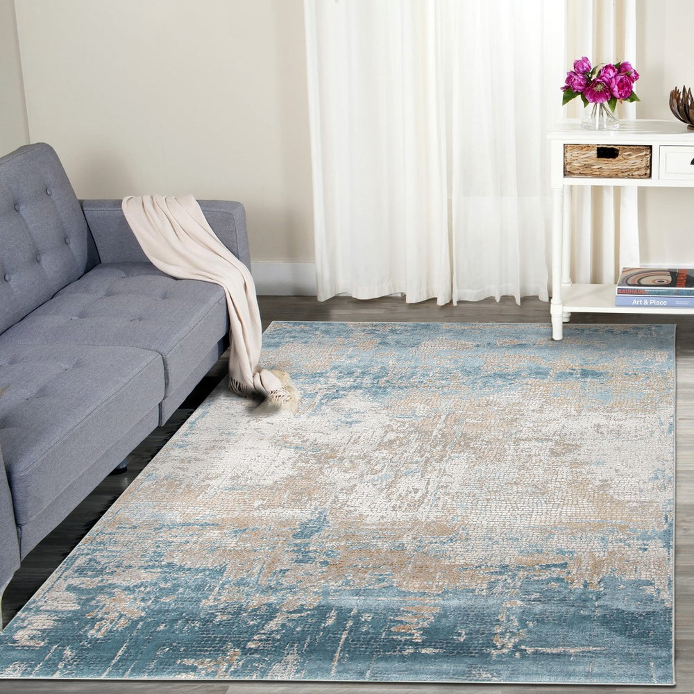 AMER Rugs Hamilton HAM-6 Power-Loomed Abstract Modern & Contemporary Area Rug Gold/Blue 8'6" x 11'6"