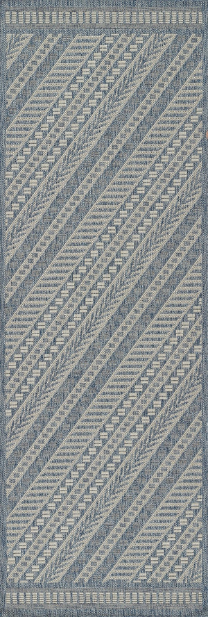 Momeni Hampton HAM-3 Machine Made Transitional Geometric Indoor/Outdoor Area Rug Blue 9' x 12' HAMPOHAM-3BLU90C0