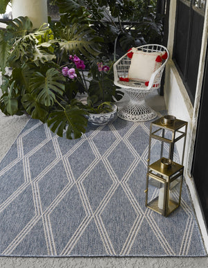 Momeni Hampton HAM-5 Machine Made Transitional Geometric Indoor/Outdoor Area Rug Blue 9' x 12' HAMPOHAM-5BLU90C0