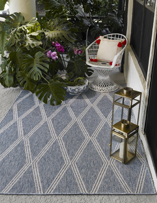 Momeni Hampton HAM-5 Machine Made Transitional Geometric Indoor/Outdoor Area Rug Blue 9' x 12' HAMPOHAM-5BLU90C0