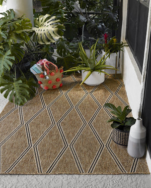 Momeni Hampton HAM-5 Machine Made Transitional Geometric Indoor/Outdoor Area Rug Natural 9' x 12' HAMPOHAM-5NAT90C0