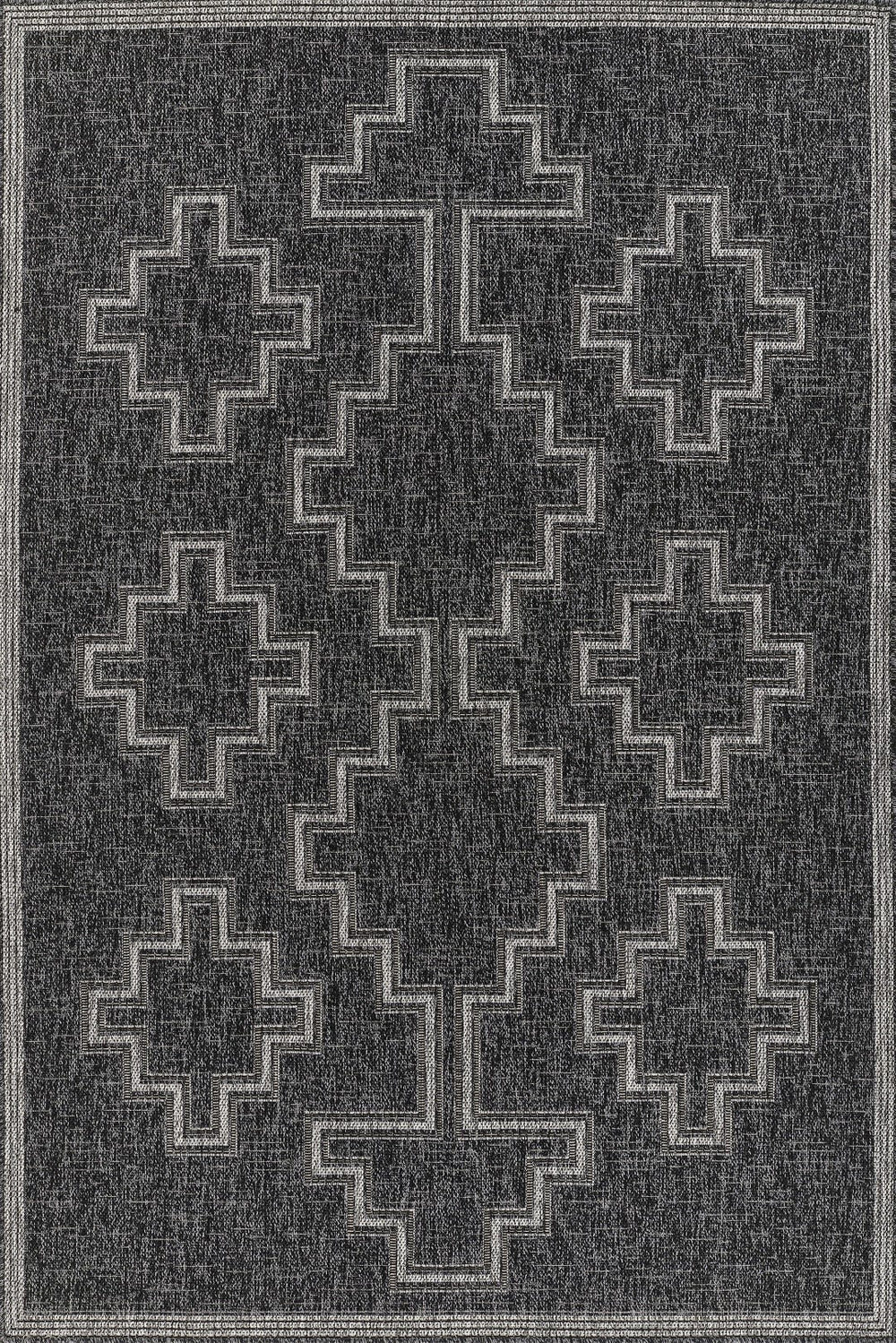 Momeni Hampton HAM-9 Machine Made Transitional Geometric Indoor/Outdoor Area Rug Black 9' x 12' HAMPOHAM-9BLK90C0