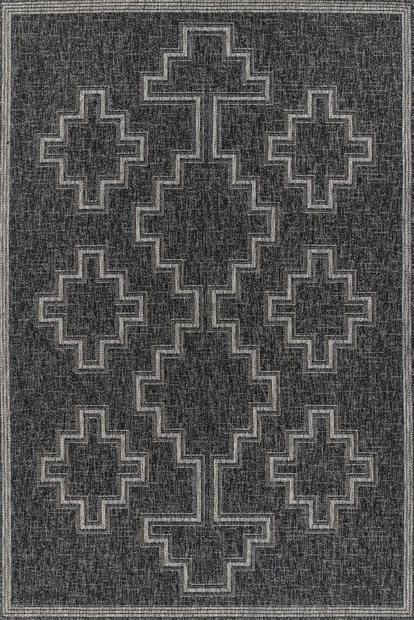 Momeni Hampton HAM-9 Machine Made Transitional Geometric Indoor/Outdoor Area Rug Black 9' x 12' HAMPOHAM-9BLK90C0