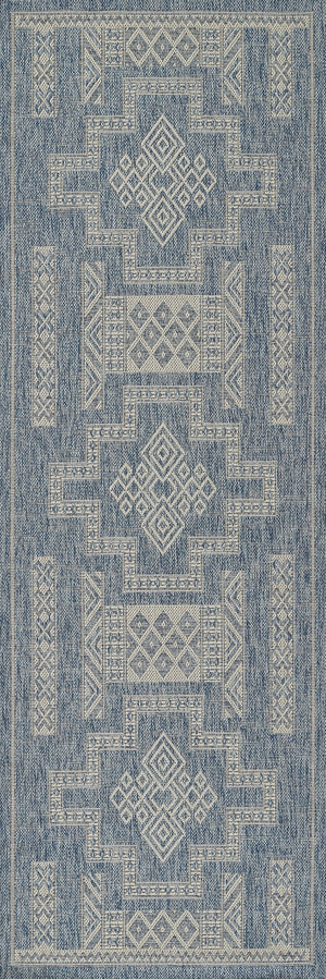 Momeni Hampton HAM10 Machine Made Transitional Geometric Indoor/Outdoor Area Rug Blue 9' x 12' HAMPOHAM10BLU90C0