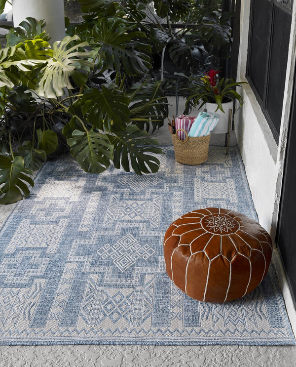 Momeni Hampton HAM10 Machine Made Transitional Geometric Indoor/Outdoor Area Rug Blue 9' x 12' HAMPOHAM10BLU90C0