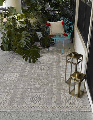 Momeni Hampton HAM10 Machine Made Transitional Geometric Indoor/Outdoor Area Rug Grey 9' x 12' HAMPOHAM10GRY90C0