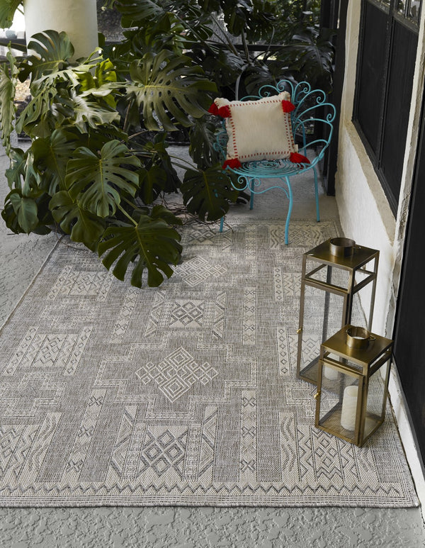 Momeni Hampton HAM10 Machine Made Transitional Geometric Indoor/Outdoor Area Rug Grey 9' x 12' HAMPOHAM10GRY90C0