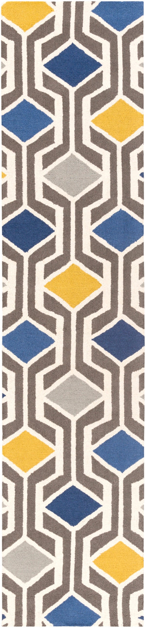 Hilda HDA-2385 Modern Wool Rug HDA2385-2310 Medium Gray, Cream, Mustard, Navy 100% Wool 2'3" x 10'