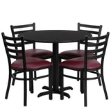English Elm EE2413 Traditional Commercial Grade Laminate Restaurant Table and Chair Set Black Top/Burgundy Vinyl Seat EEV-15840
