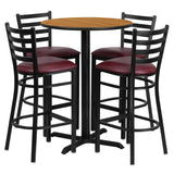 English Elm EE2402 Traditional Commercial Grade Laminate Restaurant Bar Table and Stool Set Natural Top/Burgundy Vinyl Seat EEV-15820