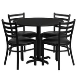 English Elm EE2413 Traditional Commercial Grade Laminate Restaurant Table and Chair Set Black Top/Black Vinyl Seat EEV-15844