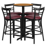 English Elm EE2396 Traditional Commercial Grade Laminate Restaurant Bar Table and Stool Set Natural Top/Burgundy Vinyl Seat EEV-15799