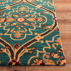 Heritage 475 Hand Tufted 80% Wool, 20% Cotton  Rug Green / Orange 80% Wool, 20% Cotton HG475Y-5