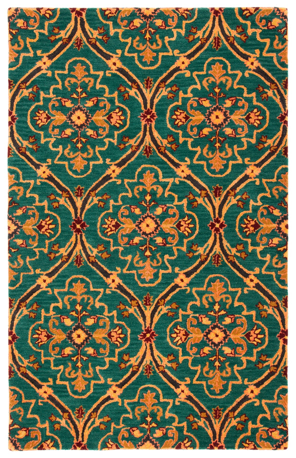 Heritage 475 Hand Tufted 80% Wool, 20% Cotton  Rug Green / Orange 80% Wool, 20% Cotton HG475Y-5