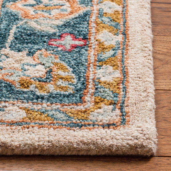 Heritage 565 Country & Floral Hand Tufted 80% Wool, 20% Cotton Rug Beige / Teal