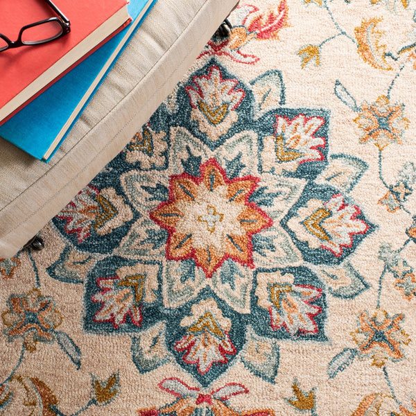 Heritage 565 Country & Floral Hand Tufted 80% Wool, 20% Cotton Rug Beige / Teal