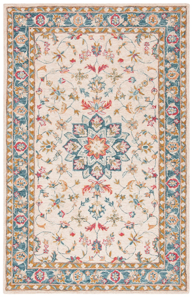 Heritage 565 Country & Floral Hand Tufted 80% Wool, 20% Cotton Rug Beige / Teal
