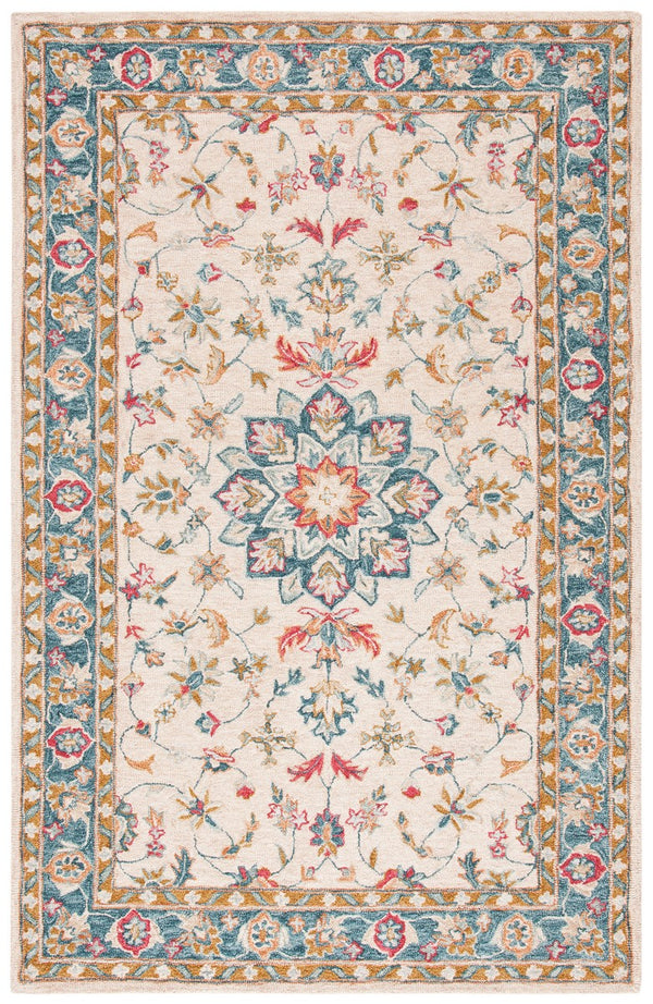 Heritage 565 Country & Floral Hand Tufted 80% Wool, 20% Cotton Rug Beige / Teal