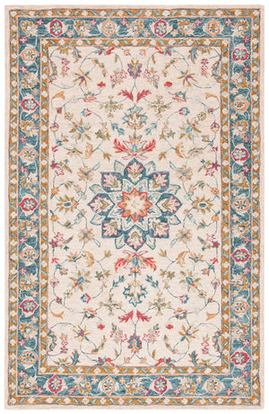 Heritage 565 Country & Floral Hand Tufted 80% Wool, 20% Cotton Rug Beige / Teal
