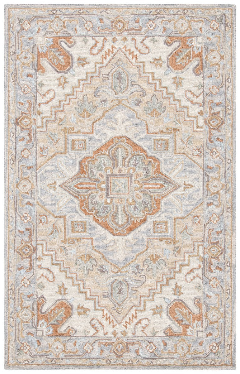 Heritage 920 Traditional Hand Loomed 100% Wool Pile Rug Beige / Grey