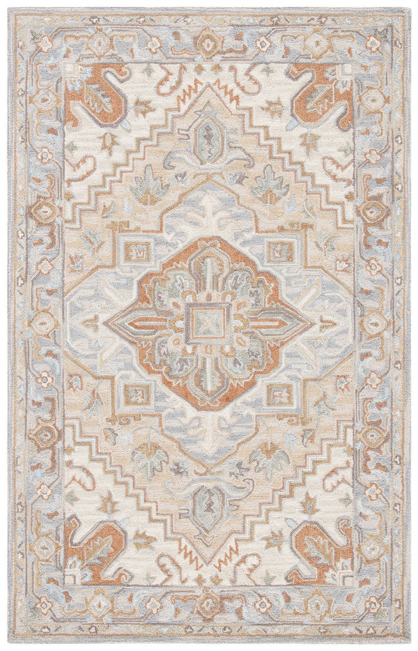 Heritage 920 Traditional Hand Loomed 100% Wool Pile Rug Beige / Grey