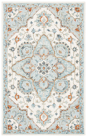 Heritage 922 Traditional Hand Tufted 80% Wool, 20% Cotton Rug Ivory / Blue