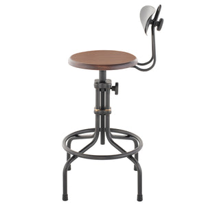 V19C-B Burnt Brown Wood Adjustable Stool