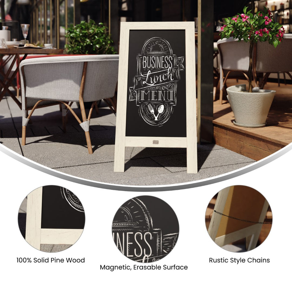 English Elm EE1976 Rustic Commercial Grade Magnetic A-Frame Chalkboard Solid White EEV-14264