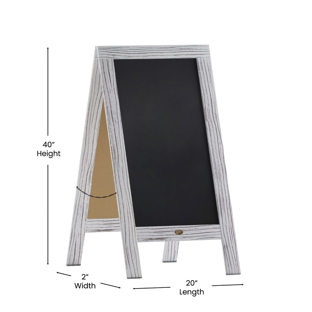 English Elm EE1976 Rustic Commercial Grade Magnetic A-Frame Chalkboard White Wash EEV-14269