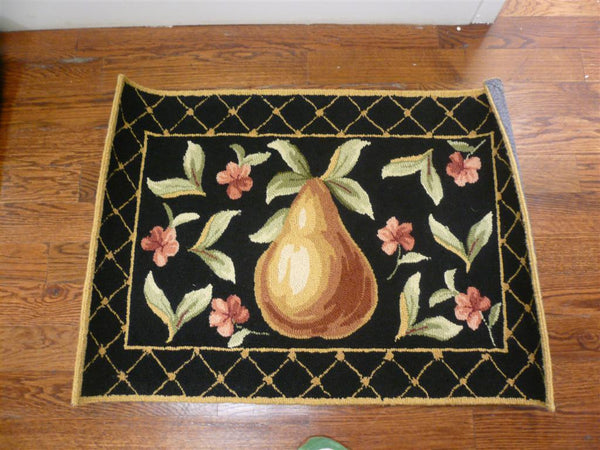 Chelsea Hk163 Hand Hooked Wool Pile Rug in Black 2ft-9in x 4ft-9in