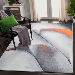 Hollywood 716 Contemporary Power Loomed 100% Polypropylene Rug Grey / Orange