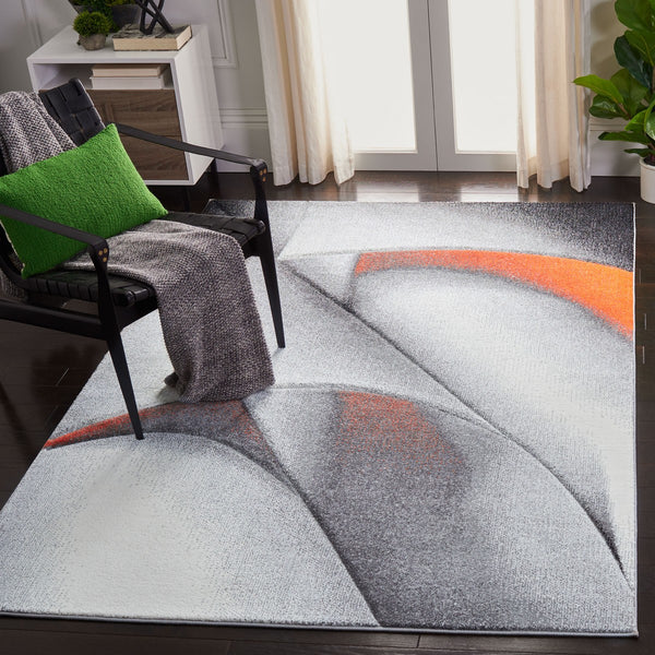 Hollywood 716 Contemporary Power Loomed 100% Polypropylene Rug Grey / Orange