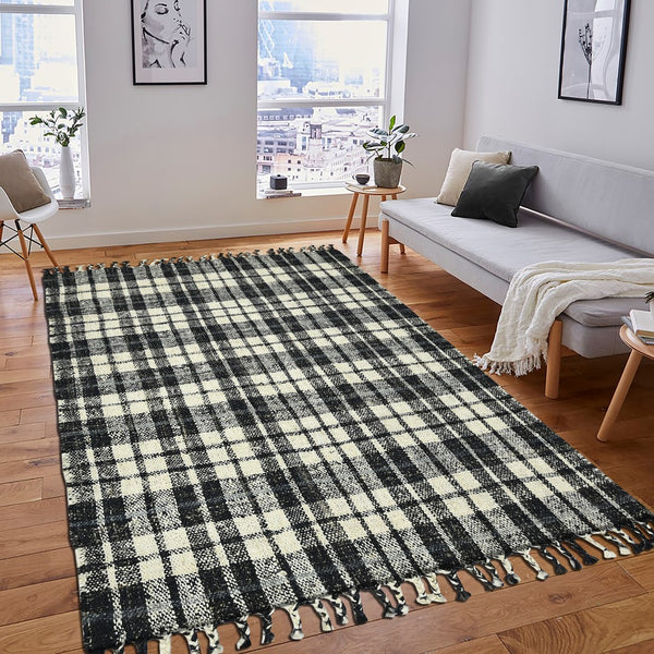 AMER Rugs Hampton HMP-2 Hand-Loomed Plaid Farmhouse Area Rug Charcoal 3'6" x 5'6"