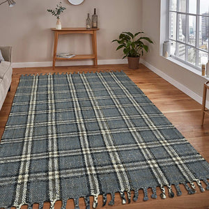 AMER Rugs Hampton HMP-3 Hand-Loomed Plaid Farmhouse Area Rug Blue 3'6" x 5'6"