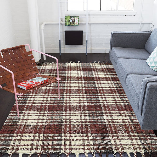 AMER Rugs Hampton HMP-4 Hand-Loomed Plaid Farmhouse Area Rug Brick Red 3'6" x 5'6"