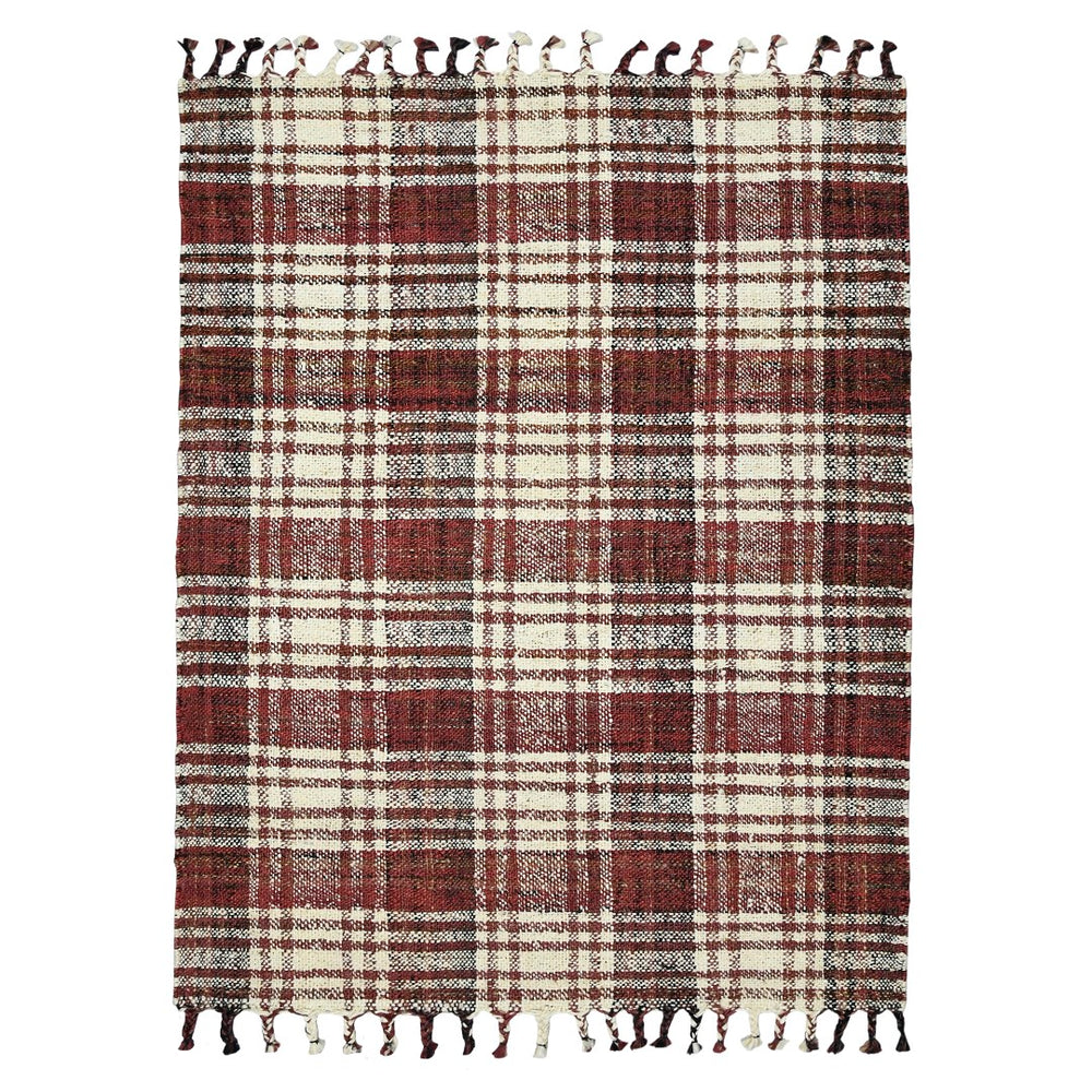 AMER Rugs Hampton HMP-4 Hand-Loomed Plaid Farmhouse Area Rug Brick Red 3'6" x 5'6"